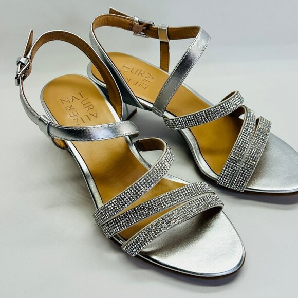 Naturalizer Bridget 4 Rhinestone Block Heel Sandal Size 6M Silver Dress Shoe - Picture 3 of 16